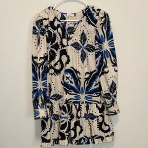 Maude Vivante Ollie Medium drop waist Dress Blue & Black Floral Print